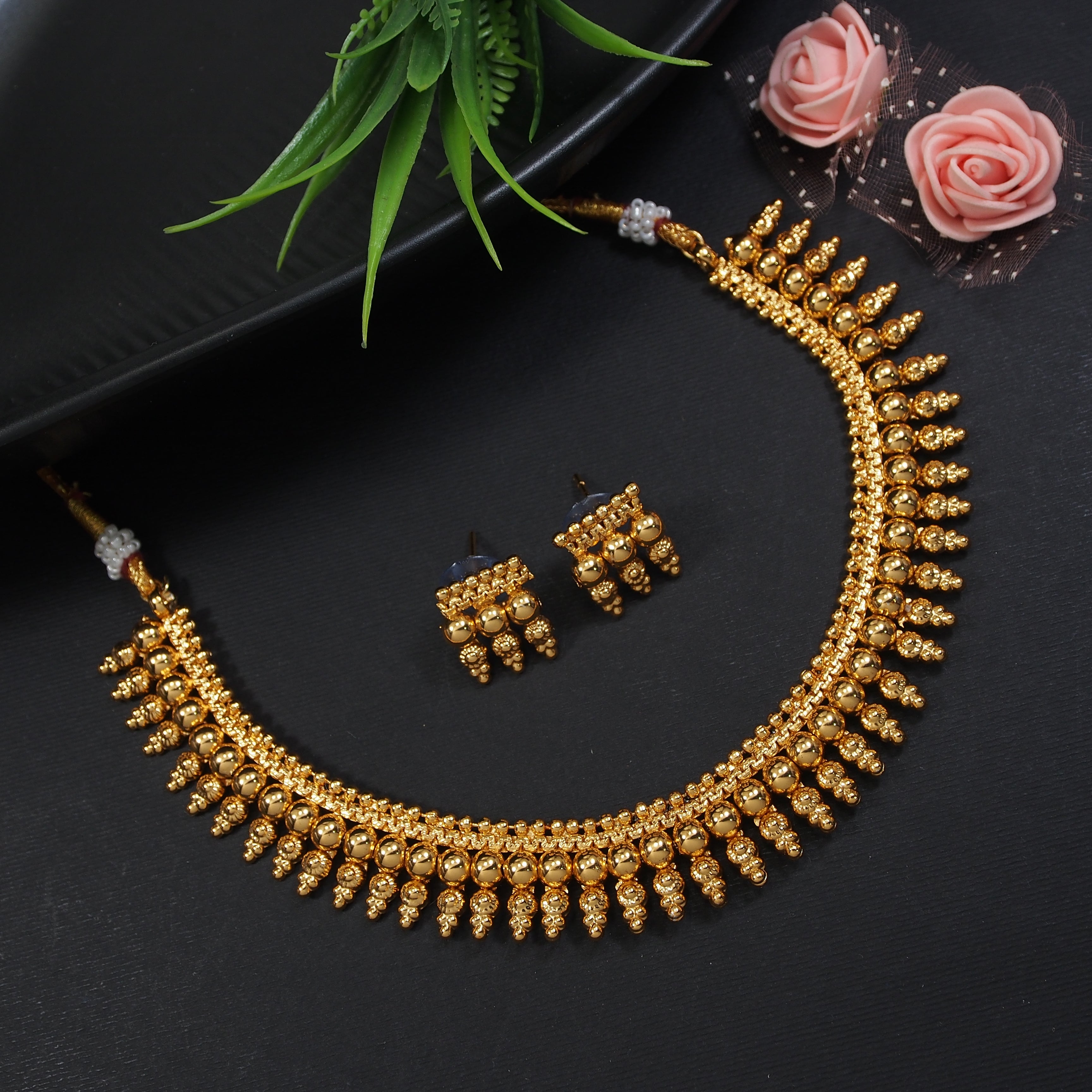 Traditional Gold-Plated Matte Finish Temple Choker Set